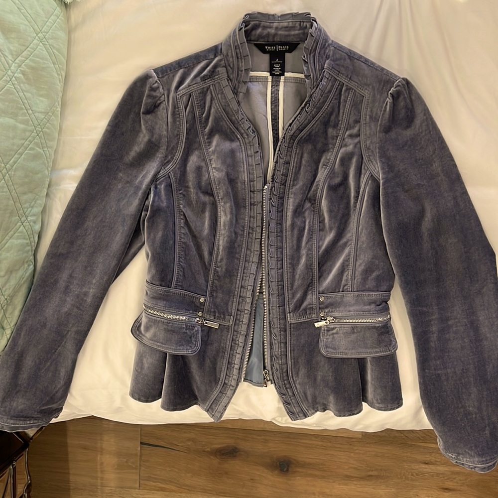 Ruffles White House black market grayish blue intricate jacket